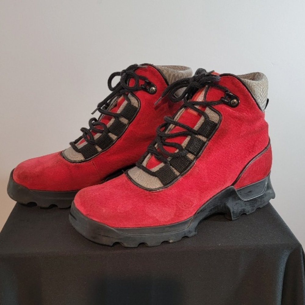 Bogner Red Vintage Suede Leather Apres Ski Snow Winter Ankle Boots - Sz 9.5